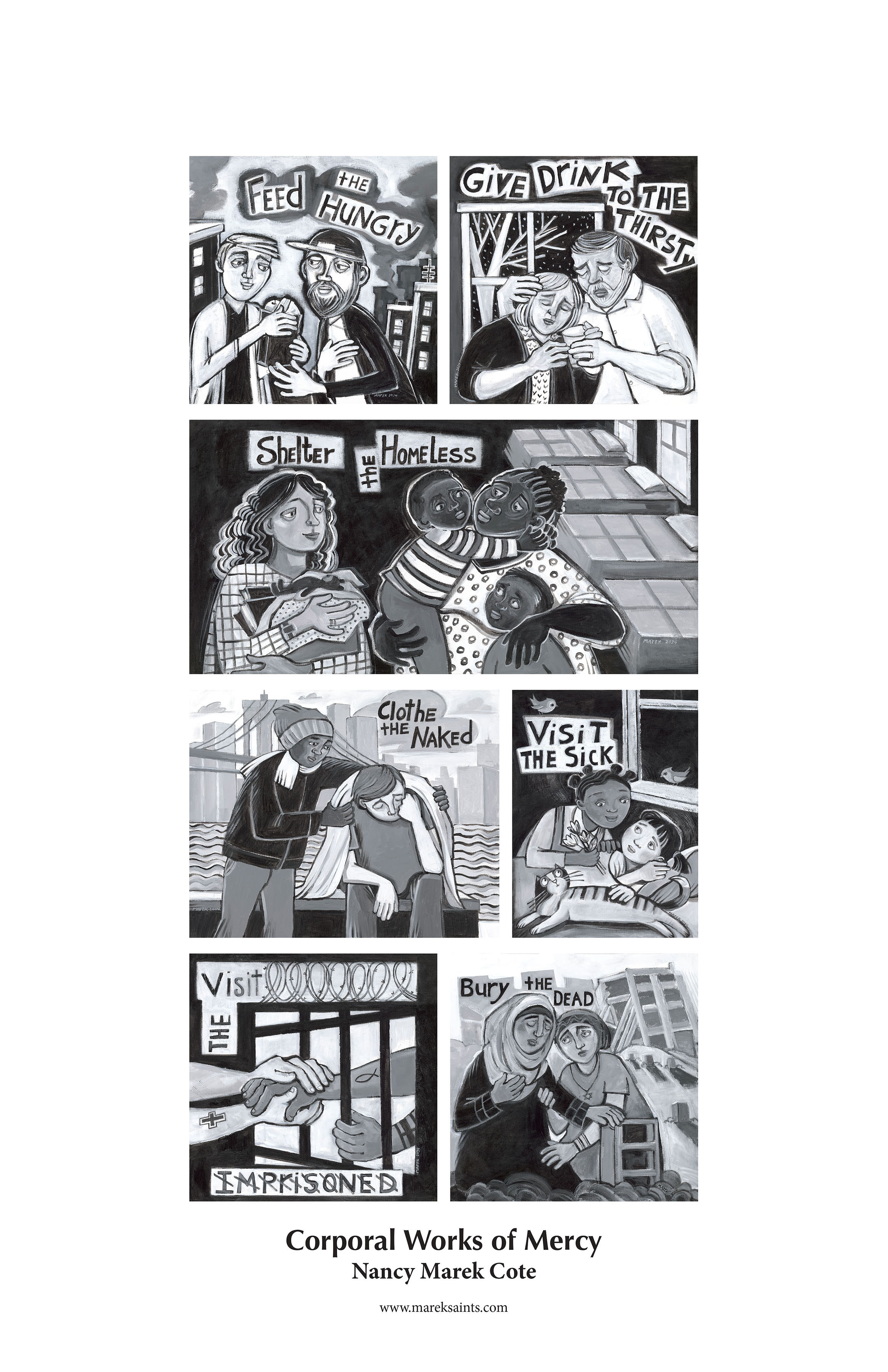 1 of 10 illustrations of the seven Corporal Works of Mercy